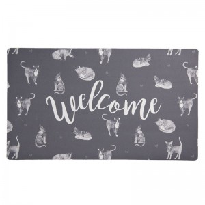 Látkový koberec ako rohožka s motívom mačičiek a nápisom WELCOME 74 x 44 cm Clayre & Eef 36099