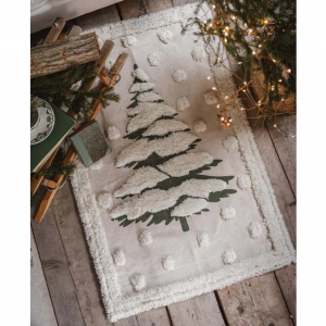 Mäkučký koberec v krémovom prevedení s dekorom zasneženého stromu v schaby chic romantickom štýle 75 x 120 cm Blanc Maricló 41822