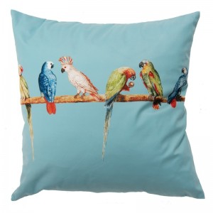 Obliečka na vankúš tyrkysovej farby s motívom exotických papagájov 45 x 45 cm Clayre & Eef 37593