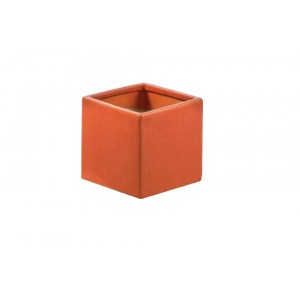Oranžový keramický hranatý štvorcový kvetináč so vzhľadom rozbitej glazúry 34983