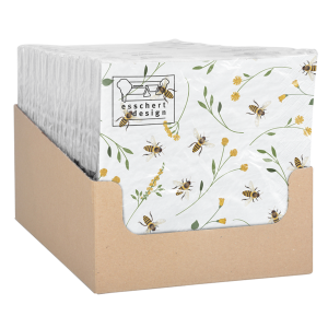 Papierové biele obrúsky so včelím motívom 3 vrstvové 20 ks v balení Esschert design 34782