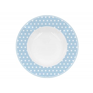 Pastelovo modrý retro porcelánový hlboký tanier s bodkovaným bielym dekorom o priemere 22 cm Isabelle Rose 35875