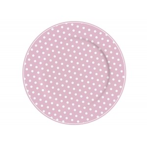 Pastelovo ružový retro porcelánový plytký tanier s bodkovaným bielym dekorom o priemere 23 cm Isabelle Rose 35886