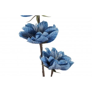 Penová umelá ozdobná dekorácia troch modrých exotických kvetín na dlhej hnedej stonke s dĺžkou 90 cm 36987