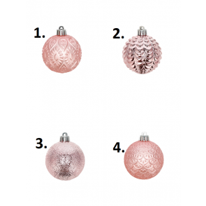 Plastová závesná vianočná guľa v ružovom farebnom prevedení v štyroch prevedeniach 6 cm 41848