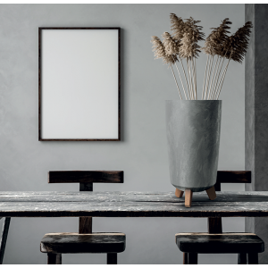 Plastový oválny kvetináč Gracia Tubus Slim Beton Effect v sivej farbe na drevených nožičkách 23,9 cm 39259