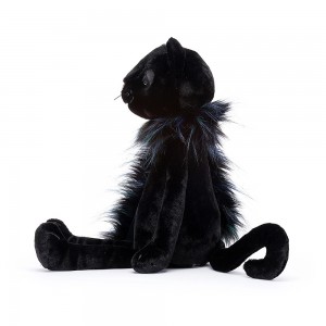 Plyšová elegantná čierna mačička Glamorama Cat s huňatým kožušinovým šálom 40 cm Jellycat 39665