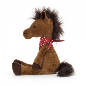Plyšový koník Orson Horse s tmavohnedou jemnou srsťou a červeno-bielou bodkovanou šatkou 35 cm Jellycat 41314