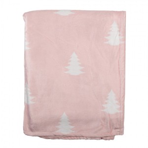 Polyesterová huňatá deka v ružovom farebnom prevedení s dekorom vianočných stromčekov 130 x 170 cm Clayre & Eef 41993