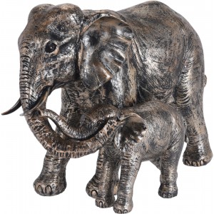 Polyresinová dekorácia ako postavička slonice so sloníčaťom so zlatou patinou 24 cm 36395