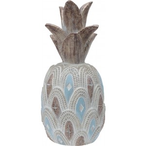 Polyresinová dekorácia ananásu v hnedo-bielo-modrom prevedení s dekorovaným povrchom 51 x 26 x 53 cm 43124