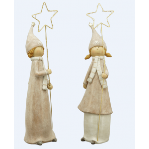 Polyresinová dekorácia chlapčeka alebo dievčatka držiacich LED svietiacu hviezdičku v krásnych jemných farbách 14 x 12 x 49 cm 42163