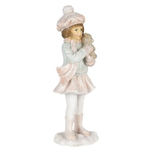 Polyresinová dekorácia dievčatka v zimnom šále a čiapke s macíkom v rukách Clayre & Eef 35408