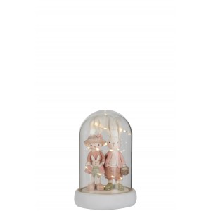 Polyresinová dekorácia dvoch stojacich zajačikov v skle s LED osvetlením 12 x 12 x 18 cm JOLIPA 39221