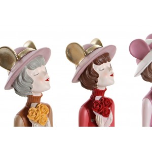 Polyresinová dekorácia elegantnej dámy s kyticou a v klobúku v štyroch farebných prevedeniach 9 x 9 x 23 cm 39552