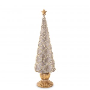 Polyresinová dekorácia vianočného stromčeka v zlato-bielom farebnom prevedení s dekorovaním 12 x 44 cm 42090