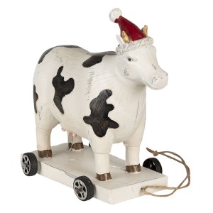 Polyresinová krava na kolieskach s vianočnou čapicou Clayre & Eef 35021