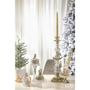 Polyresinová LED dekorácia vianočného škriatka s textilnou čapicou a vianočnými ozdobami v dvoch prevedeniach 33 cm EDG 42060
