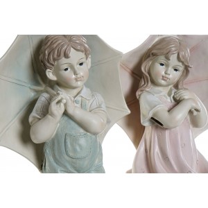 Polyresinová postavička dvoch stojacich detí dievčatka a chlapca s dáždnikom 28 x 20 x 48,5 cm 37990