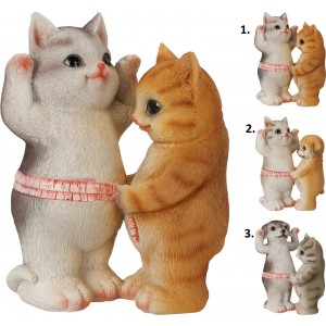 Polyresinová stojaca dekorácia mačičky a psíka s metrom v troch prevedeniach 19 cm 43167