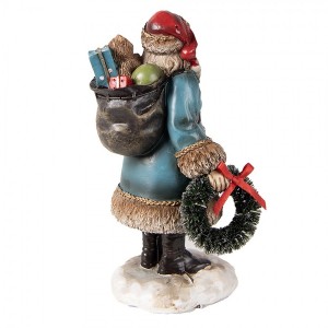 Polyresinová vianočná dekorácia Mikuláša s batohom plných darčekov a s košíkom 8 x 7 x 15 cm Clayre & Eef 41989