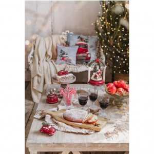 Polyresinová vianočná dekorácia snežnej gule v bordovom farebnom prevedení s dekorom autíčka a Mikuláša 11 x 6 x 7 cm Blanc Maricló 42521