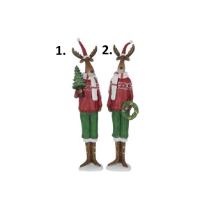Polyresinová vianočná dekorácia stojaceho jeleňa vo vianočnom svetri a čiapke v dvoch prevedeniach 7 x 8 x 34 cm Jolipa 42331