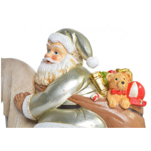 Polyresinová vianočná postavička hojdacieho koníka s Mikulášom a darčekmi 37 x 12 x 31 cm 35557