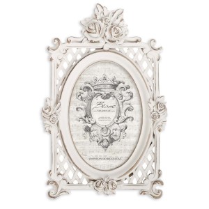 Polyresinový biely patinovaný fororám s dekorom ruží v ošúchanom vintage štýle 16 x 2 x 25 cm Blanc Maricló 39949