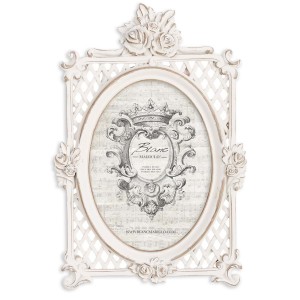 Polyresinový biely patinovaný fororám s dekorom ruží v ošúchanom vintage štýle 18 x 2 x 27 cm Blanc Maricló 39950