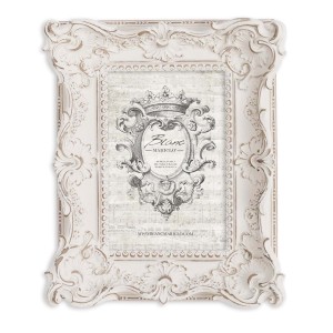 Polyresinový biely patinovaný fororám s dekorom v ošúchanom vintage štýle 19 x 4 x 22 cm Blanc Maricló 39952