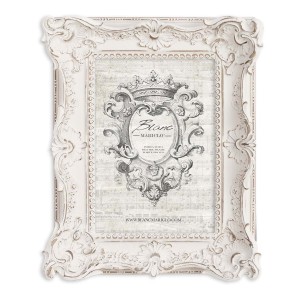 Polyresinový biely patinovaný fororám s dekorom v ošúchanom vintage štýle 21 x 4 x 24 cm Blanc Maricló 39953