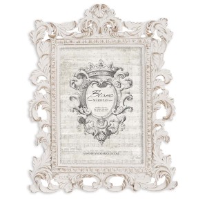 Polyresinový fotorám v bielom farebnom prevedení so zlatou patinou a dekorom v ošúchanom vintage štýle 21 x 1 x 27 cm Blanc Maricló 41795