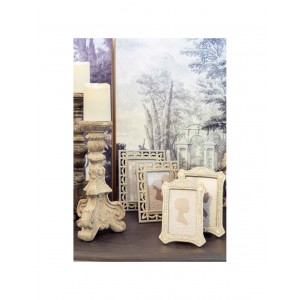 Polyresinový fotorám v sivom farebnom prevedení so zlatou patinou a dekorom v ošúchanom vintage štýle 15 x 1 x 21 cm Blanc Maricló 41754