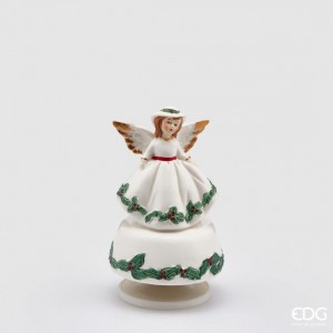 Porcelánová dekorácia hracej skrinky v bielo-zelenom prevedení s dekorom anjelika s klobúčikom a krídlami 16 cm EDG 42069
