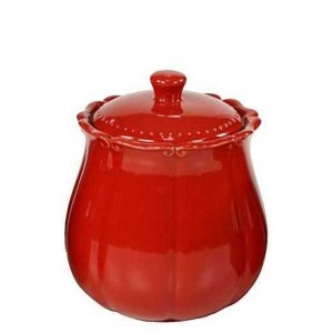 Porcelánová dóza červenej farby s vlnovkovým lemovaným dekorom ako cukornička o priemere 16 cm 36018
