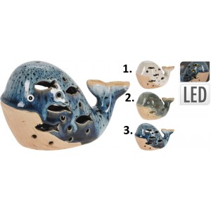 Porcelánová LED dekorácia veľryby v troch farebných prevedeniach s glazovaným povrchom 16 x 10 cm 43146