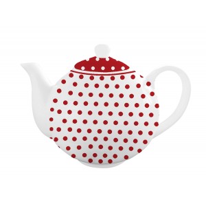 Porcelánový biely čajník s bodkovaným červeným dekorom a uškom vo vidieckom retro štýle 1 l Isabelle Rose 35892
