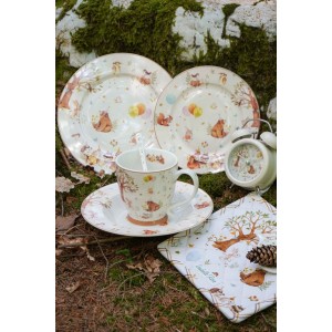 Porcelánový biely dezertný tanier FOREST PARTY s rozkošným motívom zvieratiek s priemerom 19 cm Isabelle Rose 35867