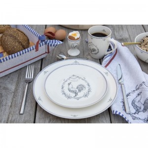 Porcelánový plytký tanier v bielom farebnom prevedení s dekorom kohúta vo vidieckom štýle 26 x 2 cm Clayre & Eef 41976