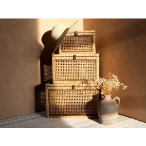 Prútená dekorácia boxu z ratanu s poklopom vo francúzskom vintage štýle 50 x 30,5 x 30,5 cm Chic Antique 39882