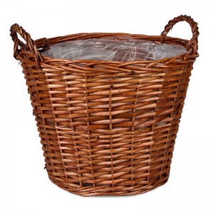Prútený košík - kvetináč okrúhleho tvaru v hnedom farebnom prevedení s plastovou vložkou 38 x 24 x 35 cm 42366