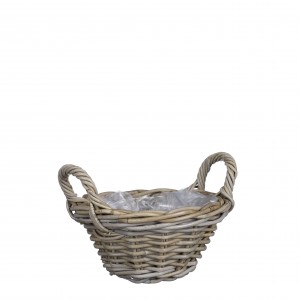 Prútený ratanový košík okrúhleho tvaru s plastovou vložkou ako kvetináčom a rúčkami 26 x 12 cm 40413