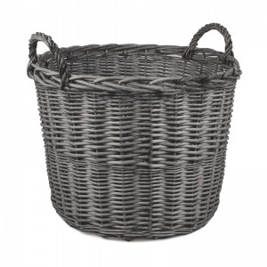 Prútený šedý košík oválneho tvaru s plastovou vložkou ako kvetináčom a rúčkami po bokoch košíka veľkosti M 38 x 37 cm 38199