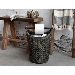 Prútený tmavohnedý košík z vodného hyacintu ako držiak na toaletný papier s priemerom 30 cm vo vidieckom štýle Chic Antique 36153