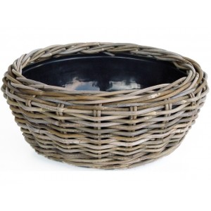 Ratanový prírodný košík okrúhleho tvaru s plastovou vložkou ako kvetináčom 44 x 15 cm 42927