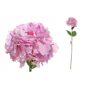 Ružová hlavička hortenzie na dlhej zelenej stonke s lístkami 75 cm 33795