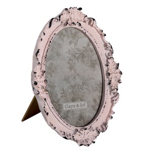 Ružový polyresinový fotorám vo vintage romantickom ošúchanom vzhľade s dekorovaním a sklom 17 x 2 x 20 cm Clayre & Eef 35594 