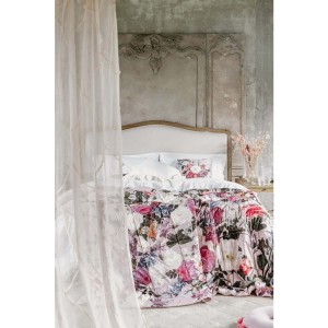 Ružový vankúš s výplňou s kvetovaným dekorom v schaby chic romantickom štýle 40 x 60 cm Blanc Maricló 42509