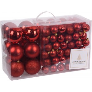 Sada červených vianočných ozdôb s rôznymi vzormi a dvomi veľkosťami v balení 94 ks 35730